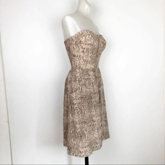 Rebecca Taylor 100% Silk Snake Print tan mini Dress size 0 - Picture 2 of 7